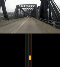 Closed-loop driving example 4, showing a road scene and the corresponding simulation view